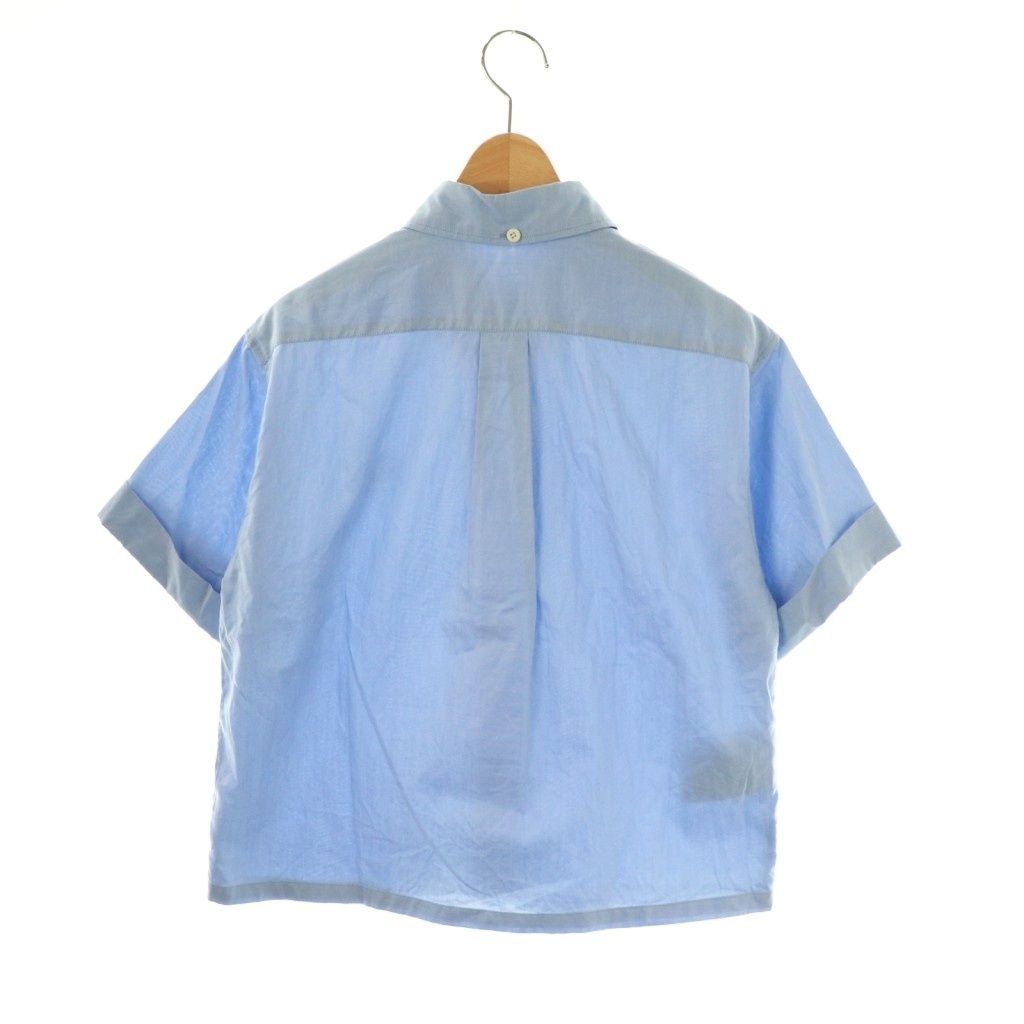 プラダ PRADA 23年 P 459 GR ロゴ刺繍 BD ハーフスリーブシャツ ボタンダウン 38 ブルー HK OS SH