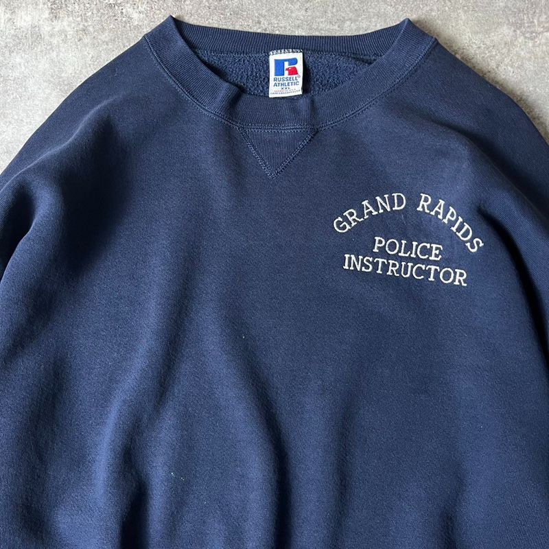 雰囲気系 90s USA製 RUSSELL 3段 企業 刺繍 スウェット トレーナー XXL 
