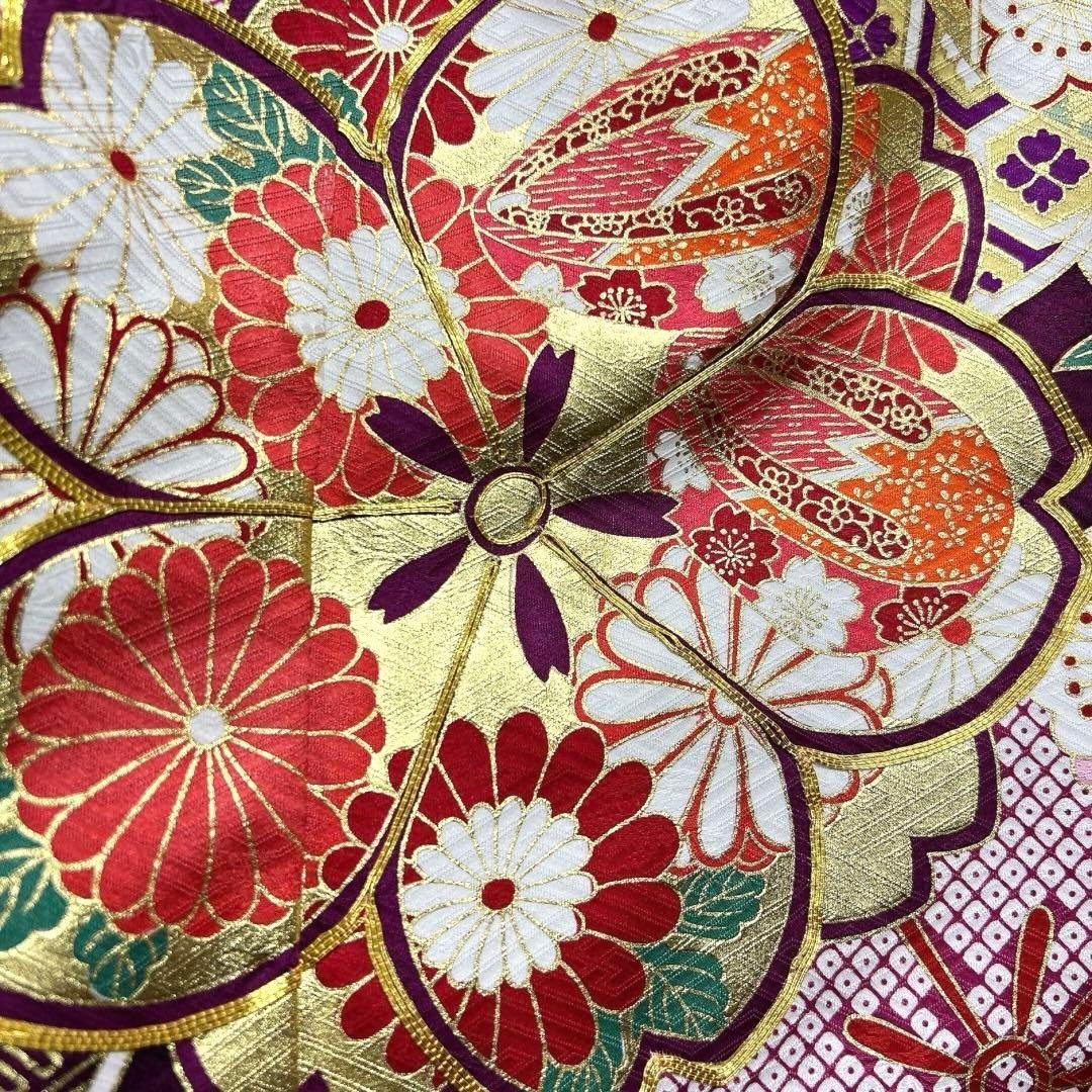 振袖 金駒刺繍 金彩 花 晴れの日 成人式 パープル系 着物 043w o 