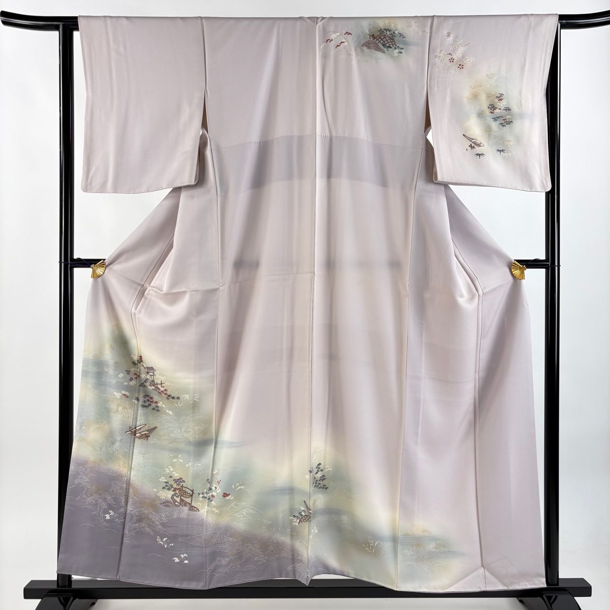 訪問着 身丈156cm 裄丈64cm M 袷 松 舟 金彩 ぼかし 薄紫 正絹 秀品