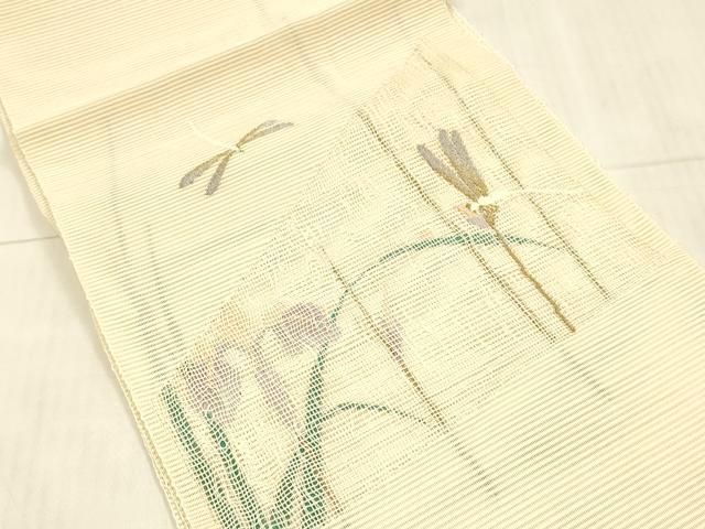 平和屋着物 夏物 絽綴れ 八寸名古屋帯 蜻蛉杜若文 金銀糸 正絹 DAAX0008cm