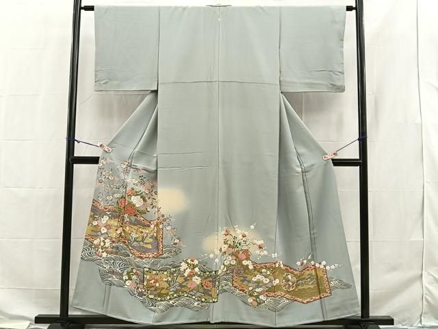 お引きずり　駒刺繍　花車　金銀彩　暈し染め お引きずり 駒刺繍 花車 金銀彩 暈し染め