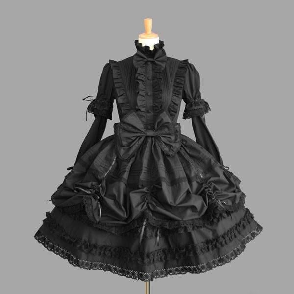 ゴスロリ 服 黒 ワンピース クラシカル 甘ロリ 長袖 カラフル ピンク 白 ブルー ゴシック ロリータ kkkrpw