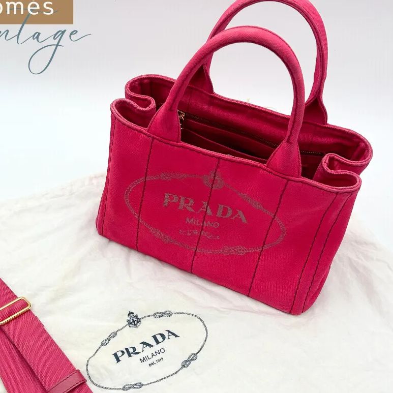 PRADA カナパS 2way トート ショルダーバッグ キャンバス ピンク