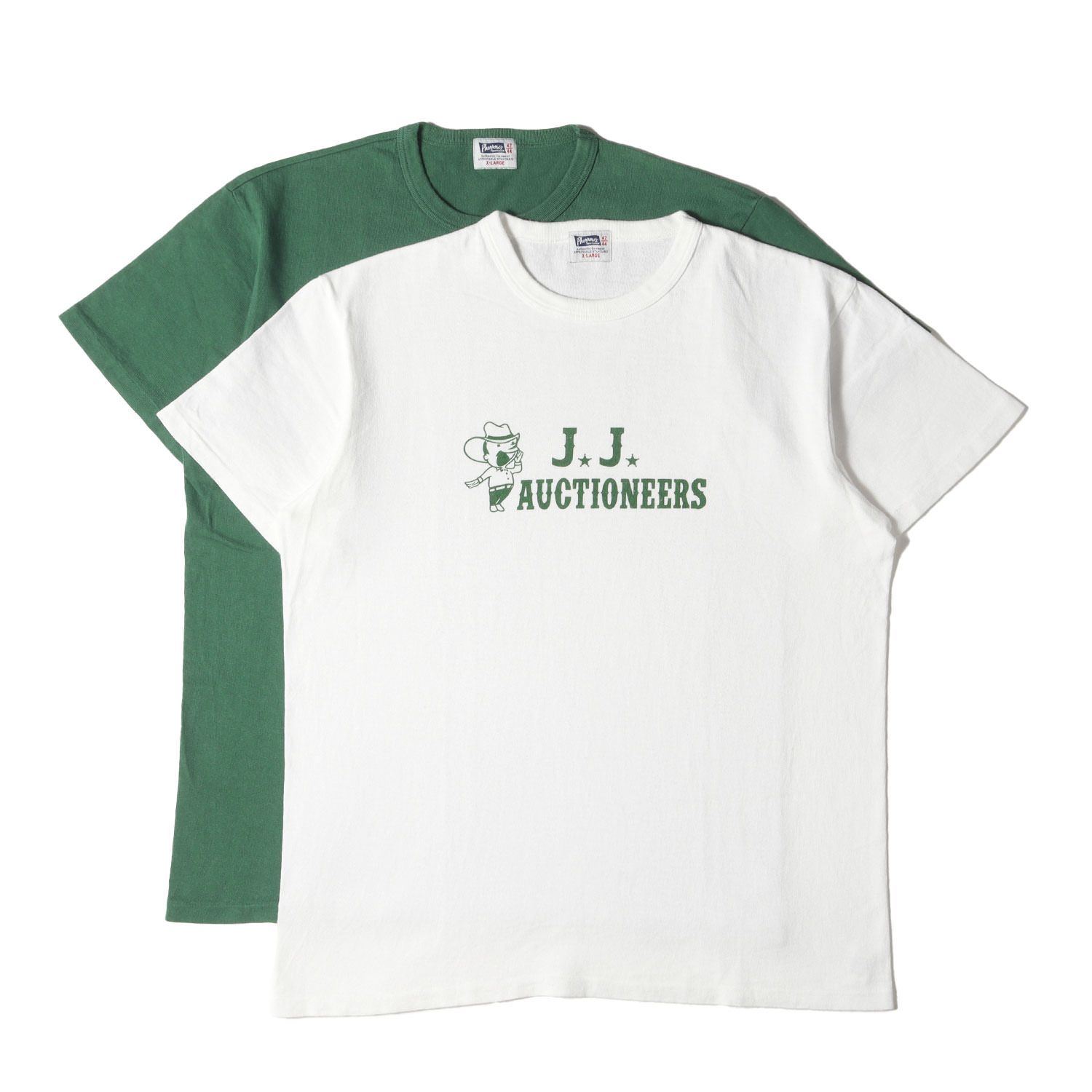 PHERROWS フェローズ Tシャツ サイズ:XL ヘビーウェイト プリント クルーネック Tシャツ 2枚セット ホワイト グリーン トップス カットソー 半袖【メンズ】