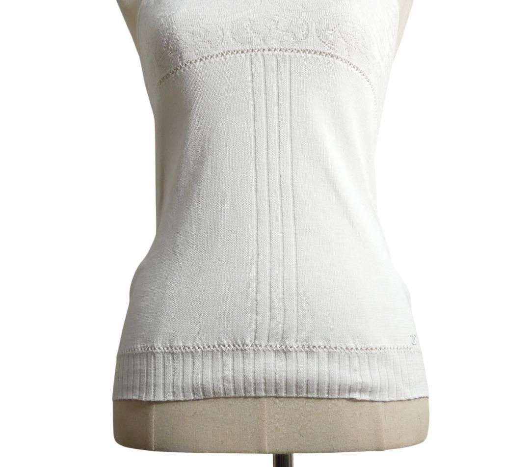 CHANEL ホワイトキャミソール サイズ36 美品 CHANEL シャネル サイズ38 カメリア 刺繍 ココマーク コットン