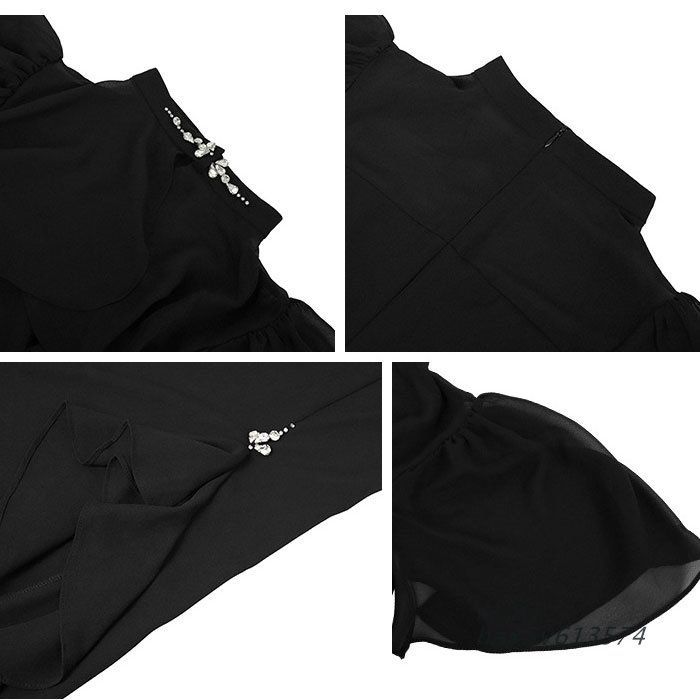 フリルスリットロングタイトドレスワンピース 黒