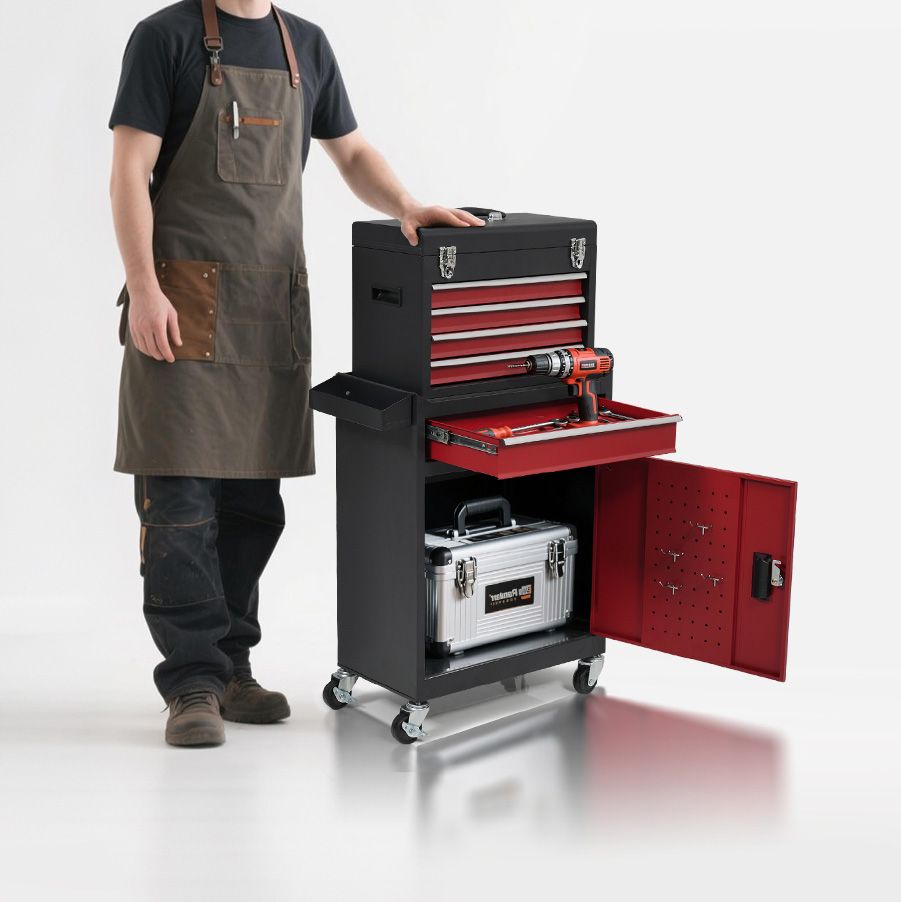 20 割 ツールキャビネット 2in1 ツールワゴン ロールキャビネット スチール製 レッド