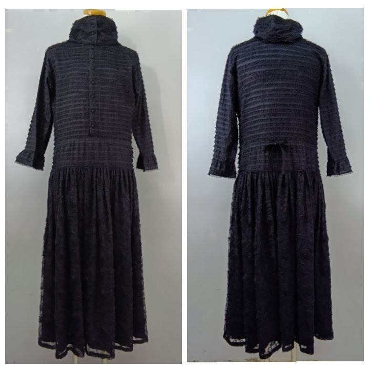 カネコイサオ ピコフリル 花柄レースワンピース 薔薇 黒 長袖 K64FA02  