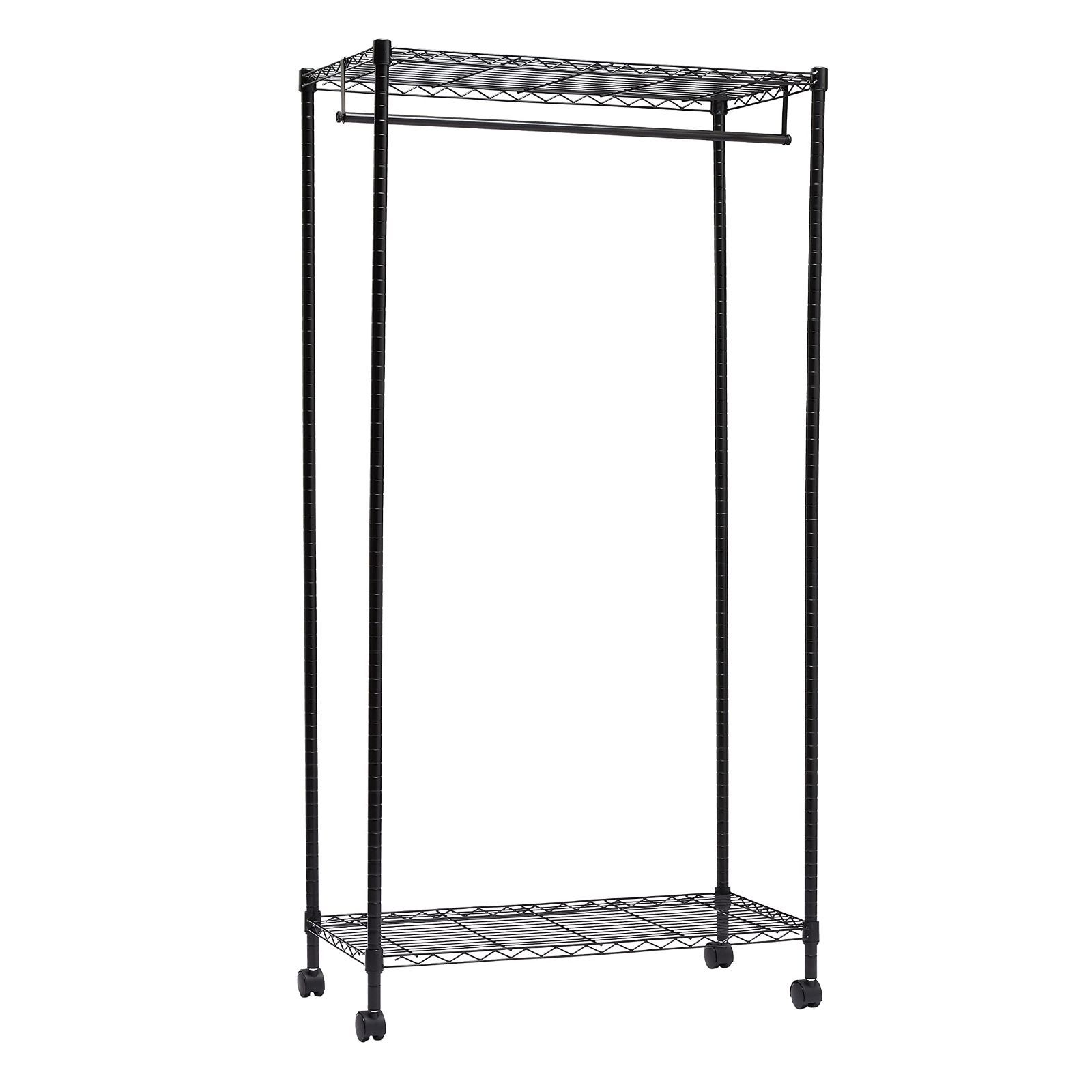 ベーシック ハンガー ラック 1段 衣類用 キャスター付き 棚付き 耐荷重80kg 91.4 x 35.6 x 182.9 cm ブラック