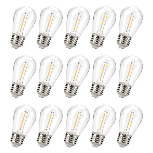LEDフィラメント電球 E26口金S14電球 10W形相当 防雨型 電球色2200K 広配光タイプ エジソン電球 PC素材 装飾電球 1W 交換用 屋内屋外電球 飛散防止小型電球 15個入