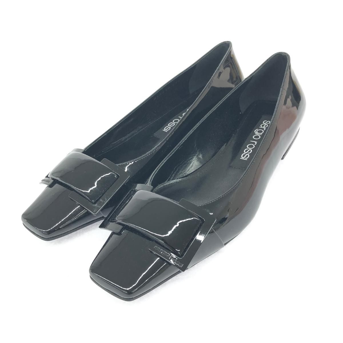 未使用品 sergio rossi セルジオロッシ 表記サイズ:39.5  フラットシューズ  ブラック  エナメル レディース　240001119387