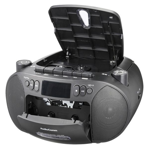 CDラジオカセットレコーダー 口径56mmスピーカー2基 2電源 AC100V 単2形×6本使用 ワイドFM 11W ブラック RCD-320N-K