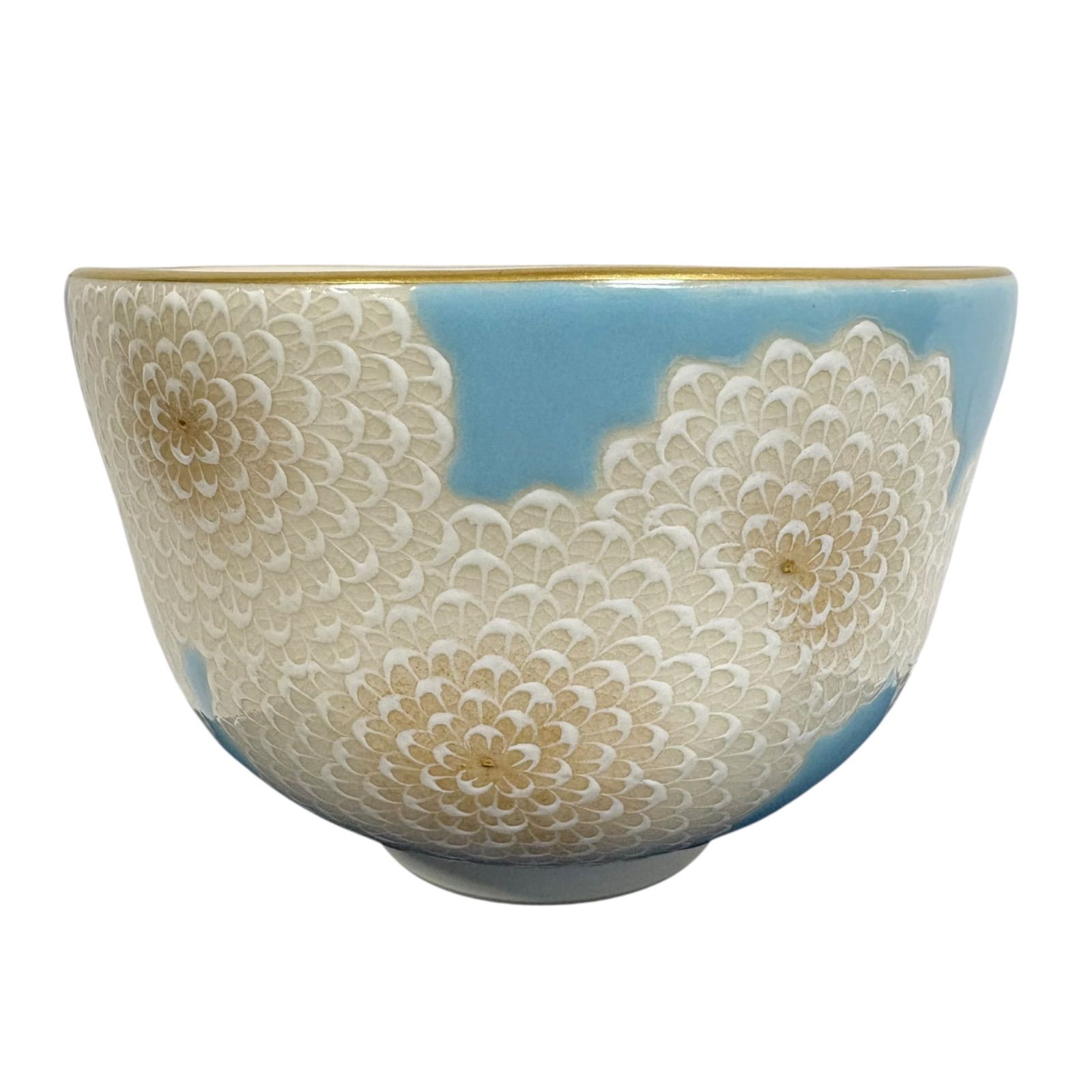 【未使用品】上坂妙氏 白菊蒼穹茶盌 抹茶碗 皇室献上品 清水焼 未使用品】上坂妙氏 白菊蒼穹茶盌 抹茶碗 皇室献上品 清水焼
