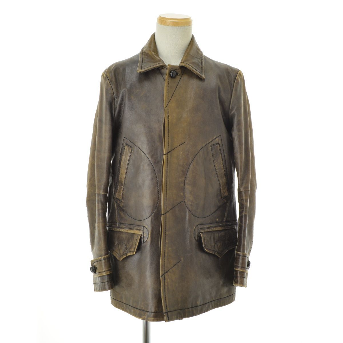 ナンバーナイン08awポートランド期レザーコート2ブラウン羊革