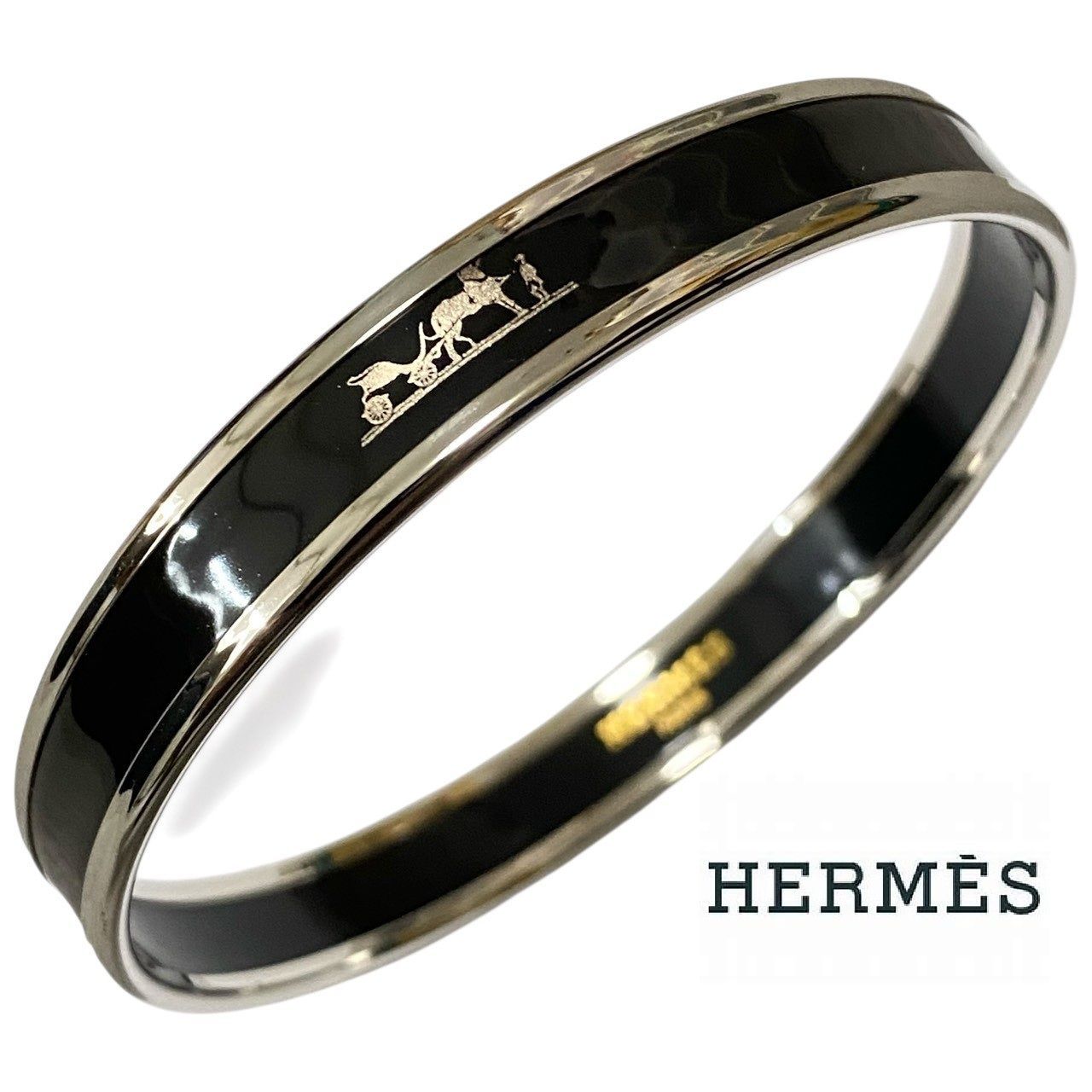 2836 HERMES エルメス エマイユ エナメルブレスレット バングル カレーシュ ブラック