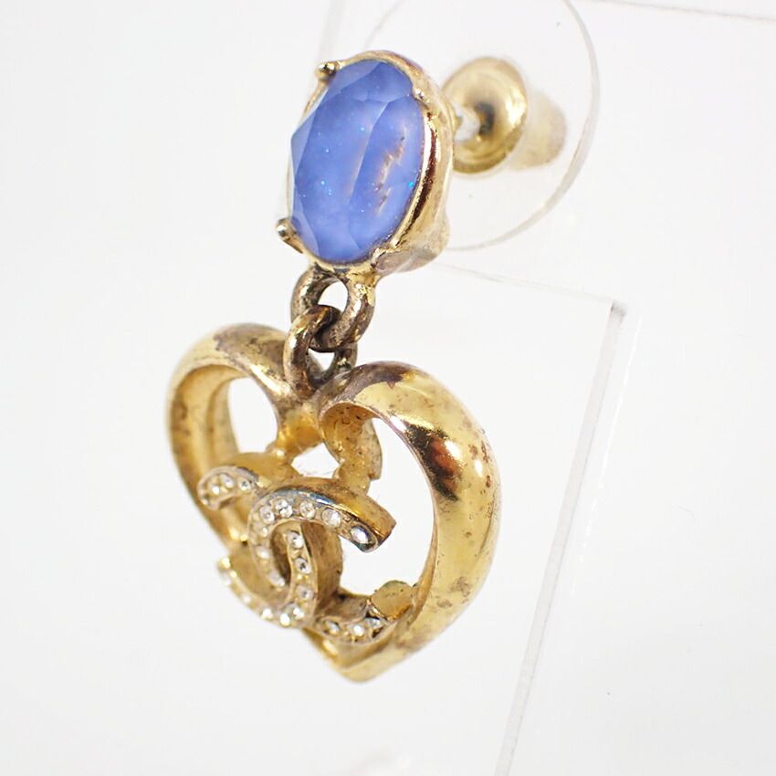 CHANEL 片耳　ラインストーン ココマーク　ロゴピアス　正規品　片方 21P 正規品】CHANEL シャネル ココマーク ラインストーン ピアス