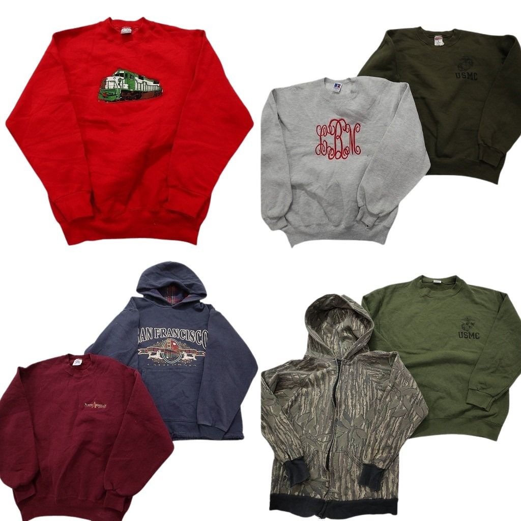 古着卸 まとめ売り USA製 スウェット 7枚セット (メンズ M ) ラッセル 90s リアルツリーカモ パーカー USMC ミリタリー 中古 古着 MY0196