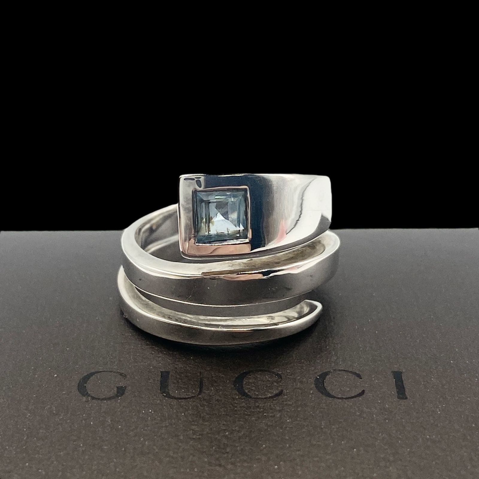 希少 GUCCI グッチ 3連ツイストリング ブルートパーズ 指輪 シルバー 