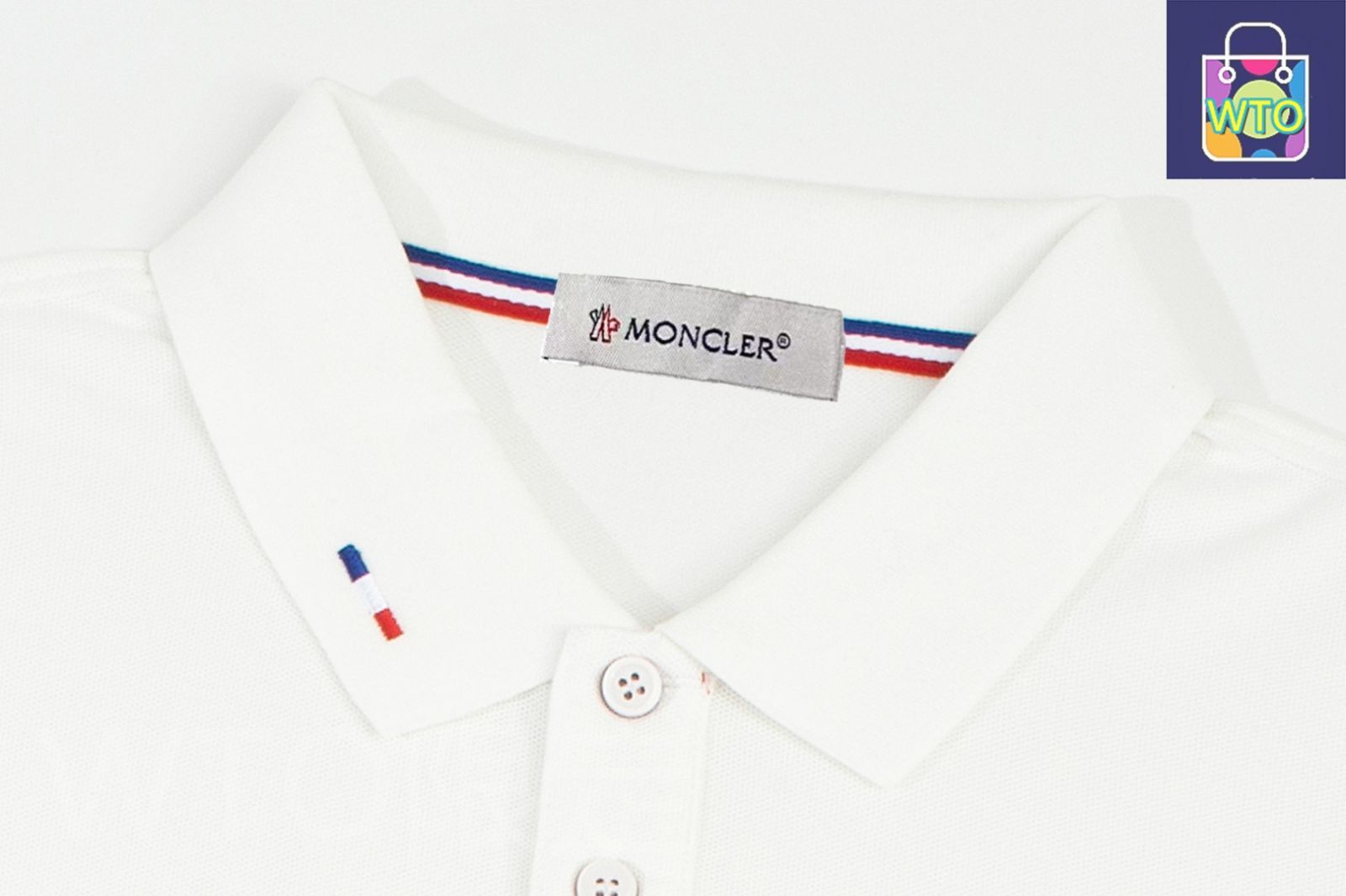 MONCLER ポロシャツ M ホワイト/ネイビー 新品・未使用】MONCLER ロゴ ポロシャツ ネイビー 半袖 ホワイト