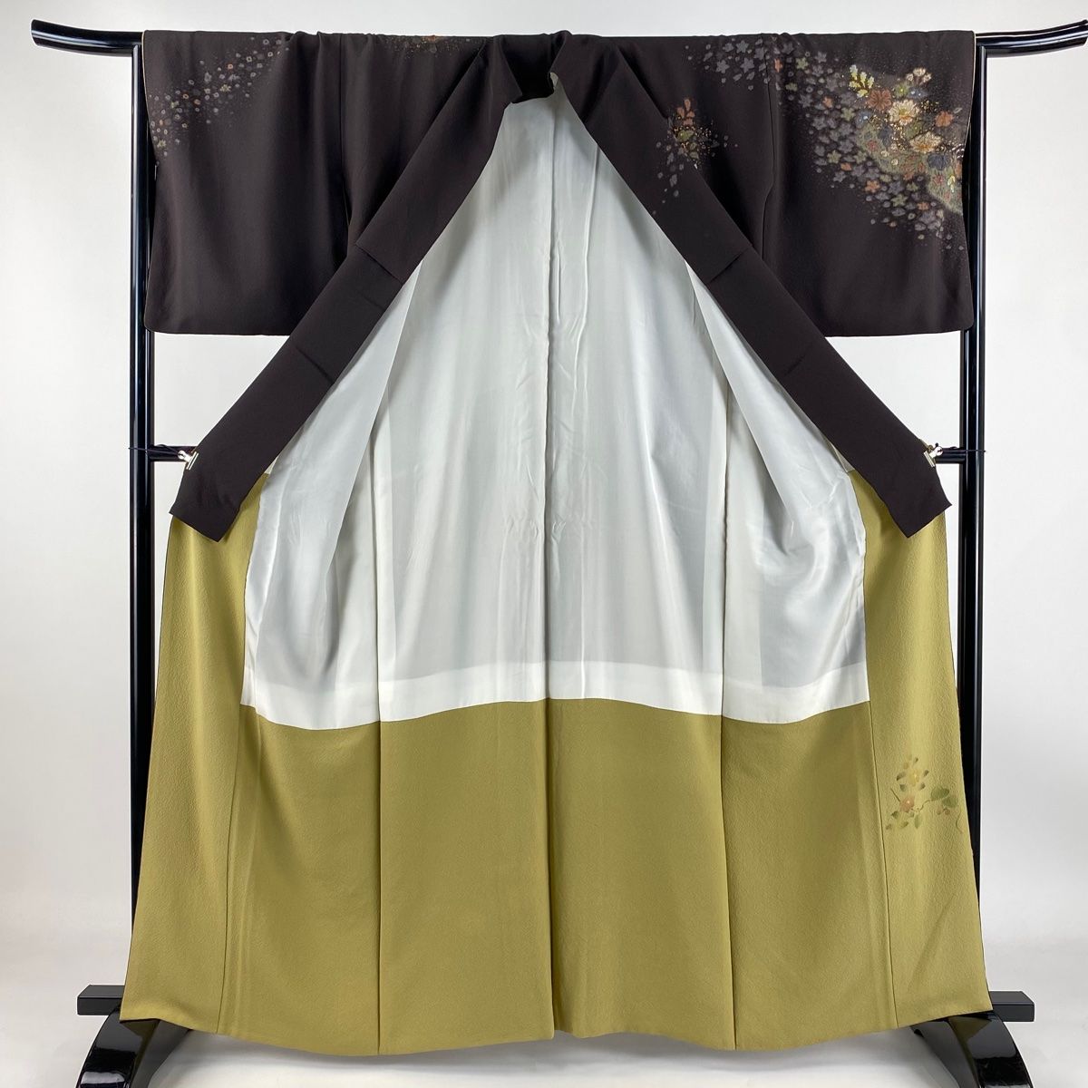 訪問着 身丈158cm 裄丈65cm M 袷 辻が花 染分け 灰色 正絹 名品 中古 訪問着 身丈158cm 裄丈65cm M 袷 辻が花 金銀彩 ぼかし 小豆色 正絹 秀