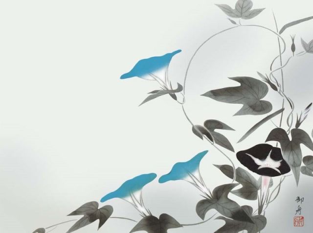 掛軸 速水御舟 朝顔 木箱 工芸 花 掛軸 速水御舟 朝顔 木箱 工芸 花
