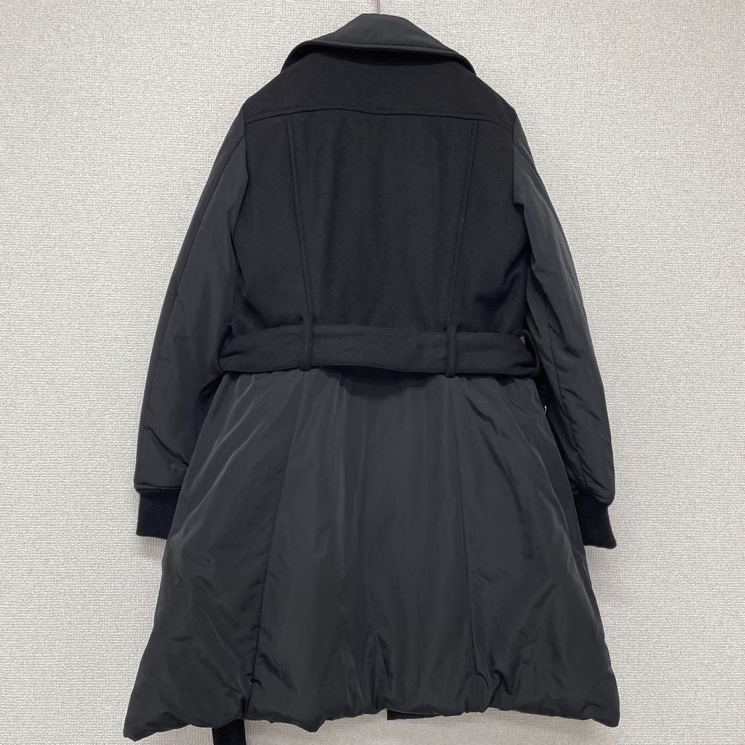 MOSCHINO ライダースコート ダウン ロング 異素材 切替 ウール 黒 MOSCHINO モスキーノ ライダースコート 中綿 ダブル ロング 異素材