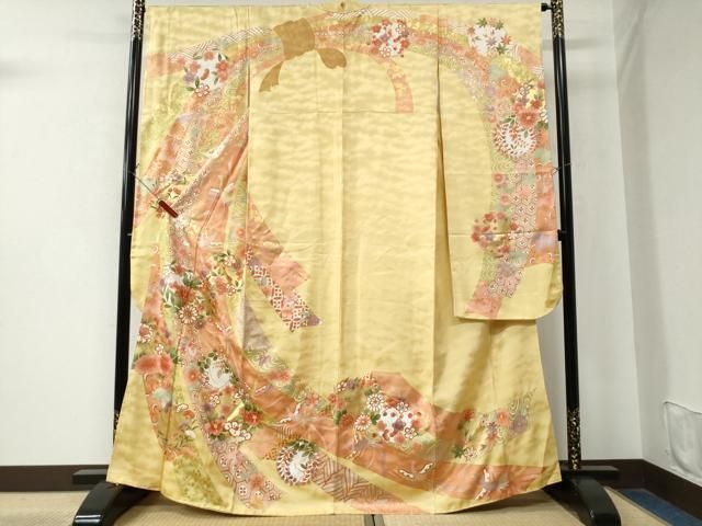 振袖フルセット駒刺繍 花蝶丸文 金彩 正絹 振袖フルセット駒刺繍 絞り