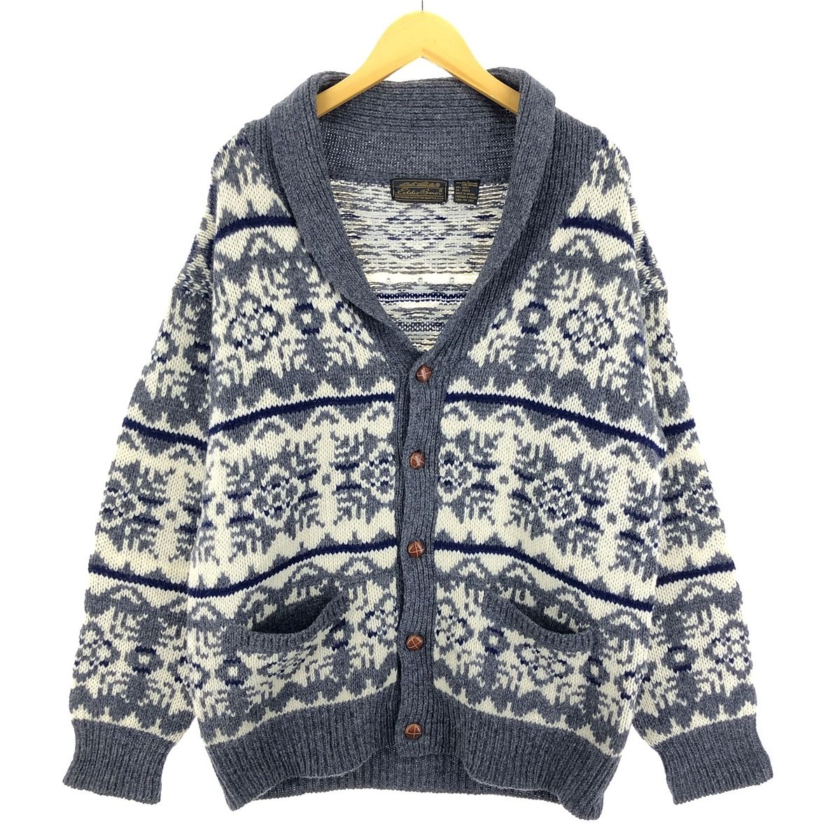 古着 90年代 エディーバウアー Eddie Bauer 総柄 ショールカラー ウールニットカーディガン メンズL相当 ヴィンテージ/eaa399888