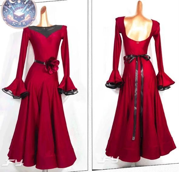 ♥ 社交ダンスドレス モダンダンス 花ベルト 360° 裾 オーダーメイド