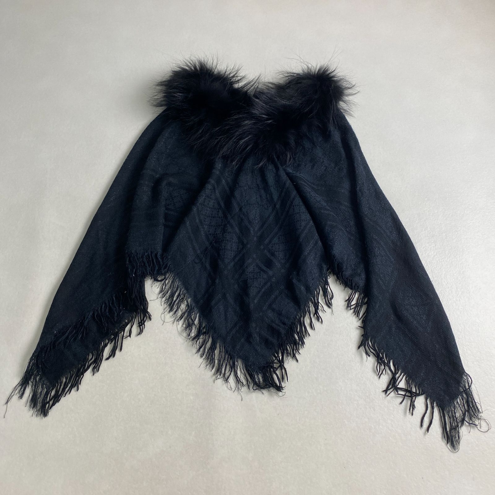 グッチ ショール GG柄 フォックスファー ケープ フリンジ アフガンストール GUCCI シルク混