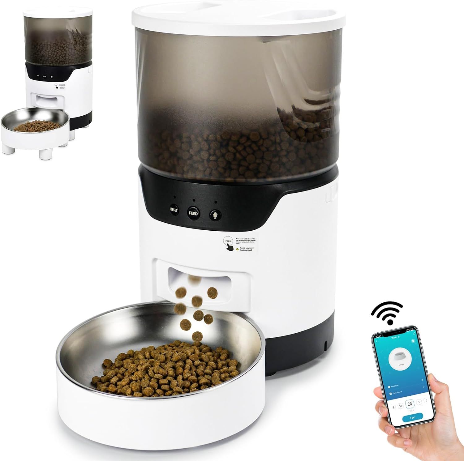 Kyoei-Tech キョ-エイテック 自動給餌器 猫用 中小型犬 1日10食 アプリ操作 wifi キャットフード いたずら防止 スマート自動えさやり器 ステンレス皿 設定簡単 スマホ遠隔操作 タイマー機能 定時定量 手動給餌可 10秒録音 2WAY給電