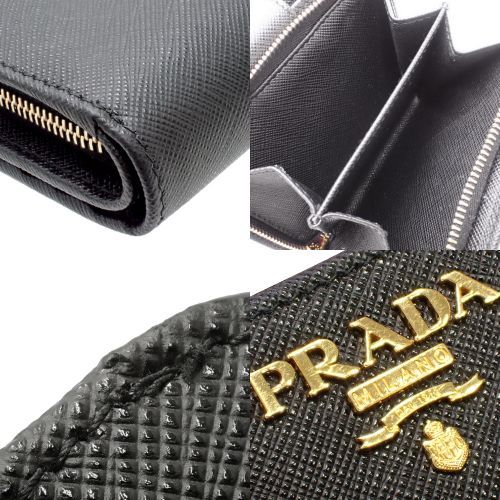 PRADA(プラダ) ロゴ 2つ折り財布 コンパクト財布 小物 両面財布 サフィアーノレザー SAFFIANO METAL NERO/ネロ ブラック黒  ゴールド金具 1ML018 QWA F0002 レディース 40802051698【中古】【アラモード】