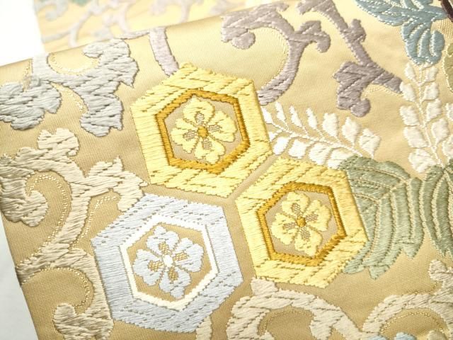 平和屋着物○六通柄袋帯 慶祥唐織 正倉院花唐草文 金糸 正絹