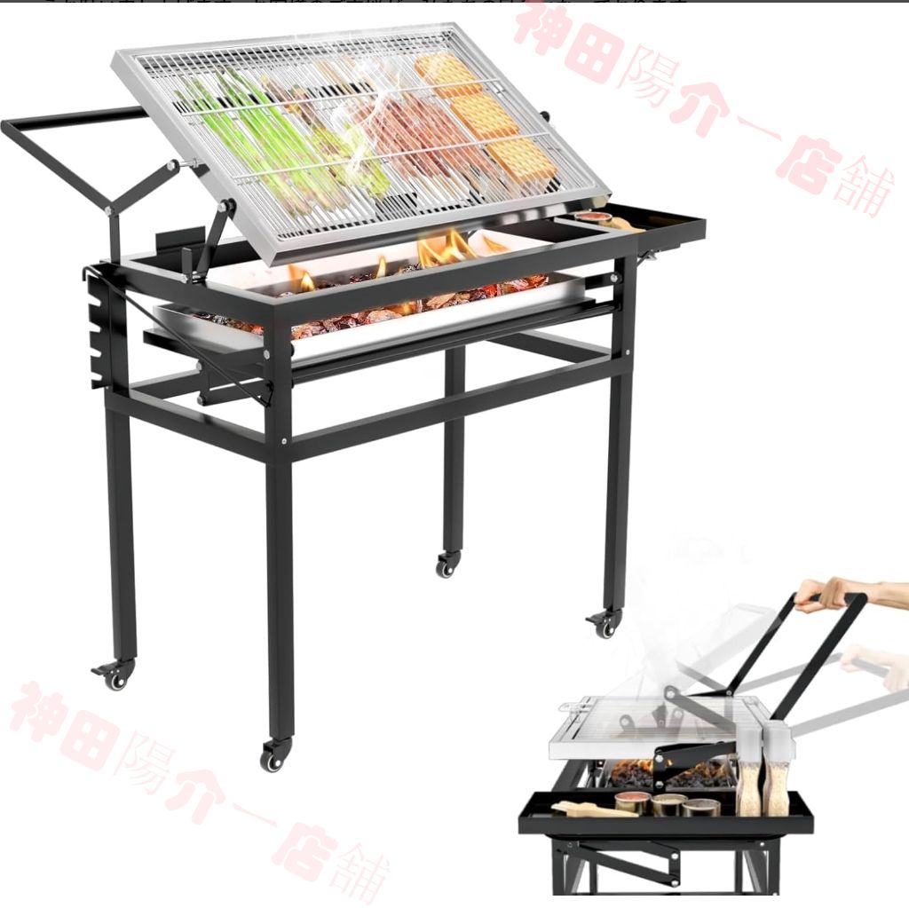 バーベキューコンロ bbq 焚き火台 大型 10人用 火力調節 360度回転 な調理グリッド 取り外し なトレイ 調節 なスチールラックを備えたポータブル卓上炭火焼きグリル Medium
