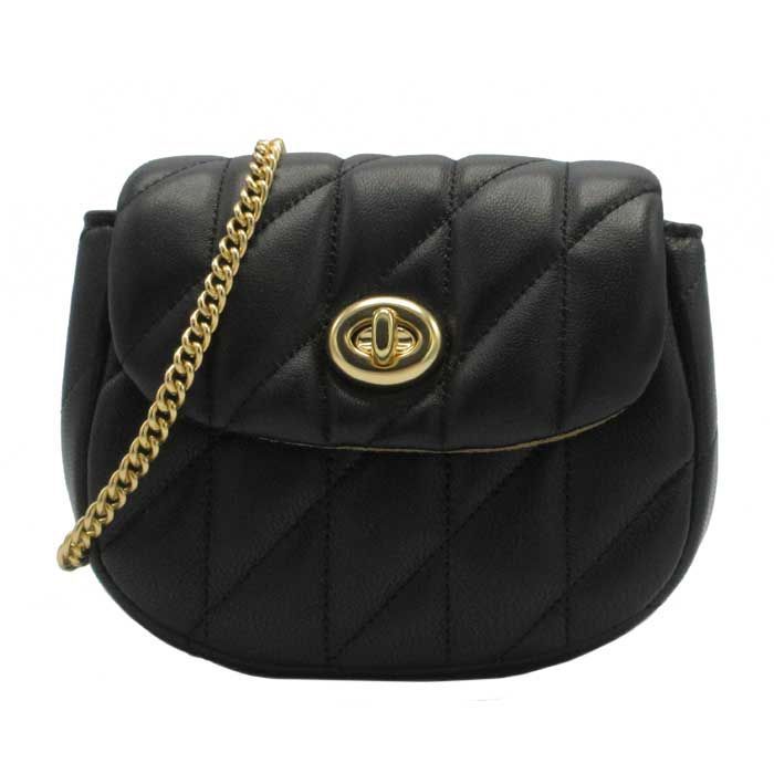 コーチ カードケース COACH キルティング調 ターンロック 小物入れ チェーンストラップ付 斜め掛け CZ018 IMBLK アウトレット レディース