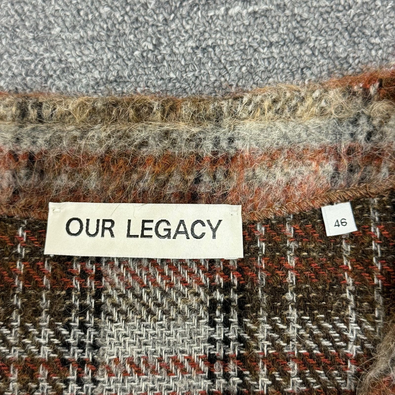 【最終値下げ】Our legacy モヘア　ブラウンチェックカーディガン 最終値下げ】Our legacy モヘア ブラウンチェックカーディガン