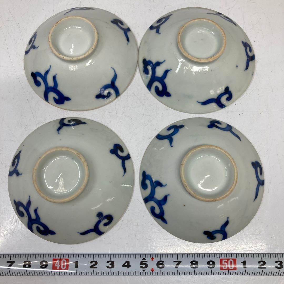 中国清時代 新渡青花盃4客 時代木箱付 直径8㎝ 本Y5-0306①タサコサ
