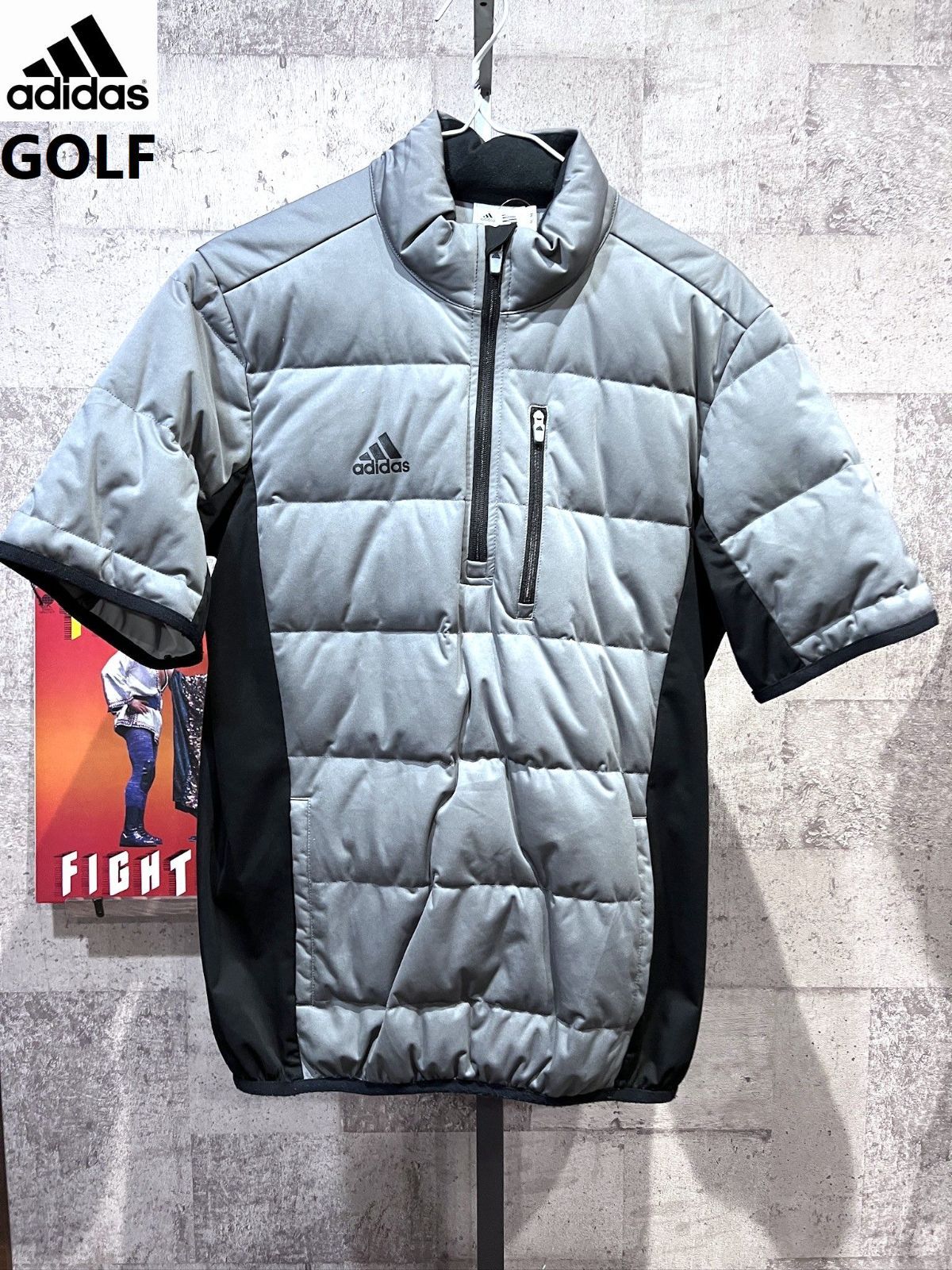 美品 アディダス ゴルフ ハーフジップ 半袖 ダウンジャケット M メンズ adidas プルオーバー