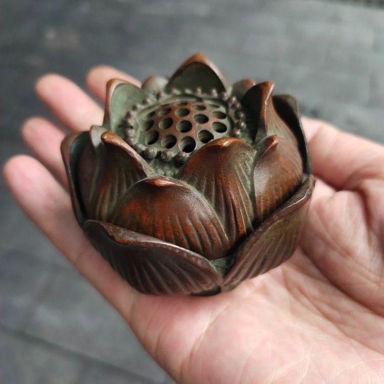 銅 細工 香炉 蓮華薫香炉 盤香炉 茶室焚香炉 茶道具 香道具 工芸