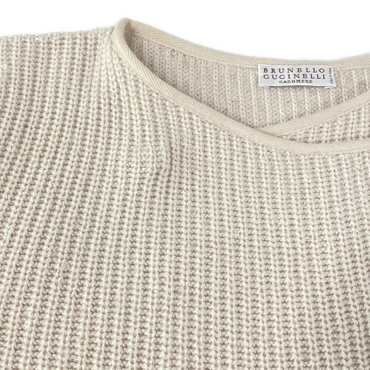 BRUNELLO CUCINELLI(ブルネロクチネリ) 長袖セーター サイズL レディース美品 ベージュ  カシミヤ×シルク/スパンコール/ジップアップ - メルカリ