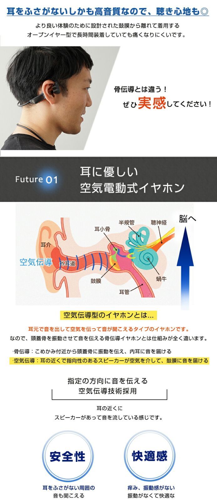 Rocbo 空気伝導イヤホン ロクボ 耳を塞がない 耳が痛くならない 耳を塞がなくていい ワイヤレスイヤホン 空気伝導式 空気伝導型 新感覚 -  メルカリ