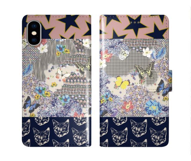 [arrows Be3 F-02L] iPhone15 ケース スカラー スマホケース 手帳型 iPhone16 ケース iPhone 16 15 14 13 SE 第3世代 第2世代 スマホカバー 全機種対応 手帳 ScoLar ネコ 星 チョウとお花の コ