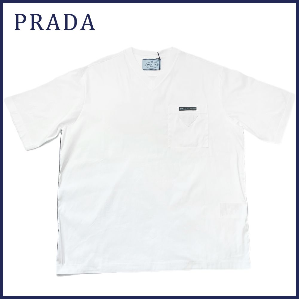 新品プラダ PRADAメンズ　胸ポケット　クルーネックTシャツ　白#M