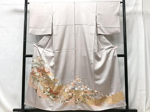 平和屋着物▽お召 単衣 風景草花文 BAAT9021yc