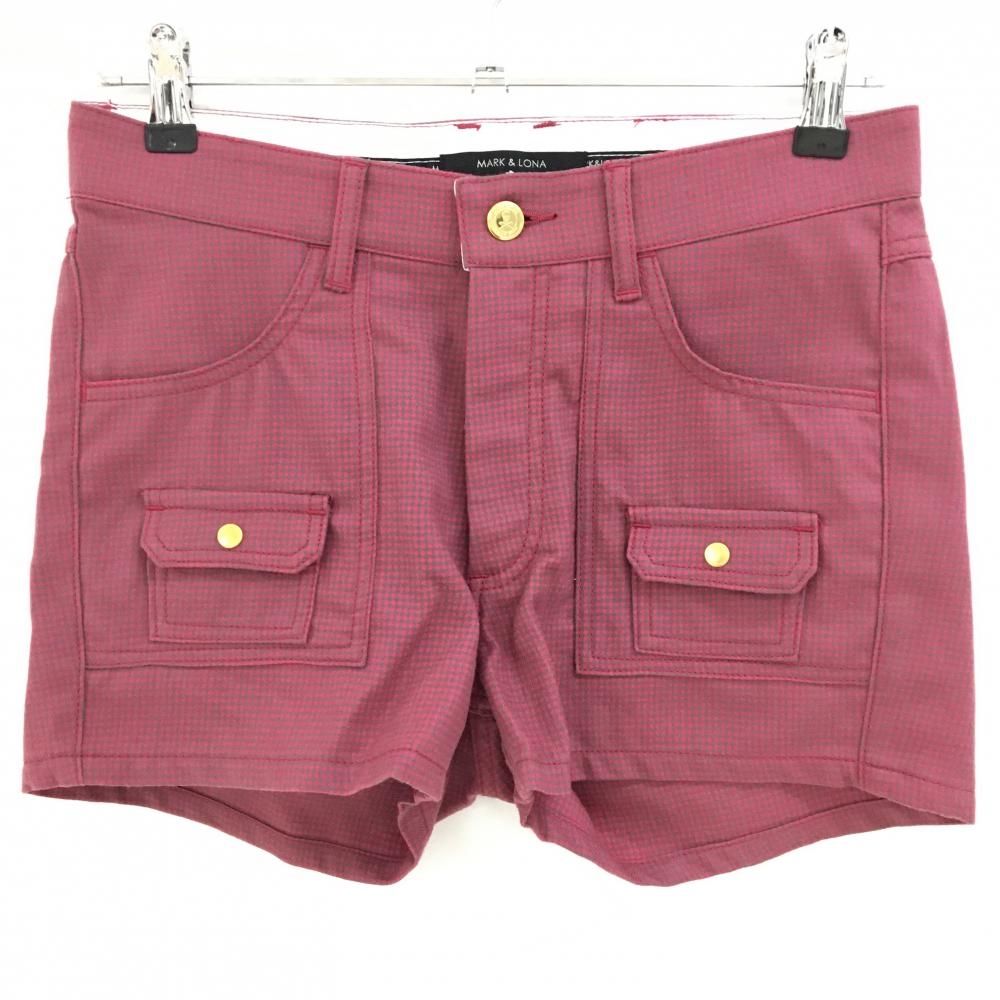 マークアンドロナ ショートパンツ ピンク×グレー チェック 複数ポケット ウール混 レディース M ゴルフウェア MARK＆LONA