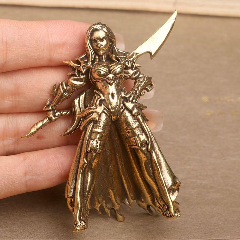 銅 細工 大刀美女戦士 茶道茶寵 茶道具 装飾品 工芸品 置物