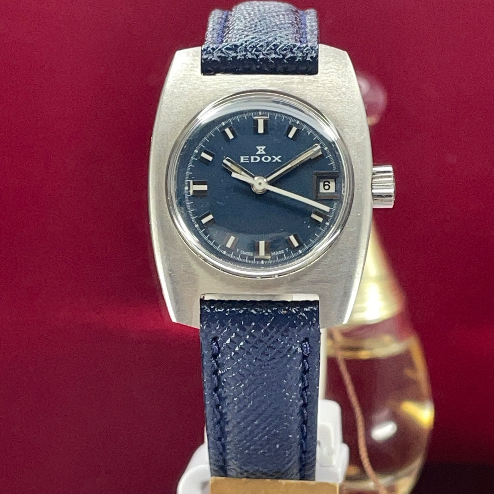 レア デッドストック 未使用 70s EDOX 手巻 純正竜頭 スイス製