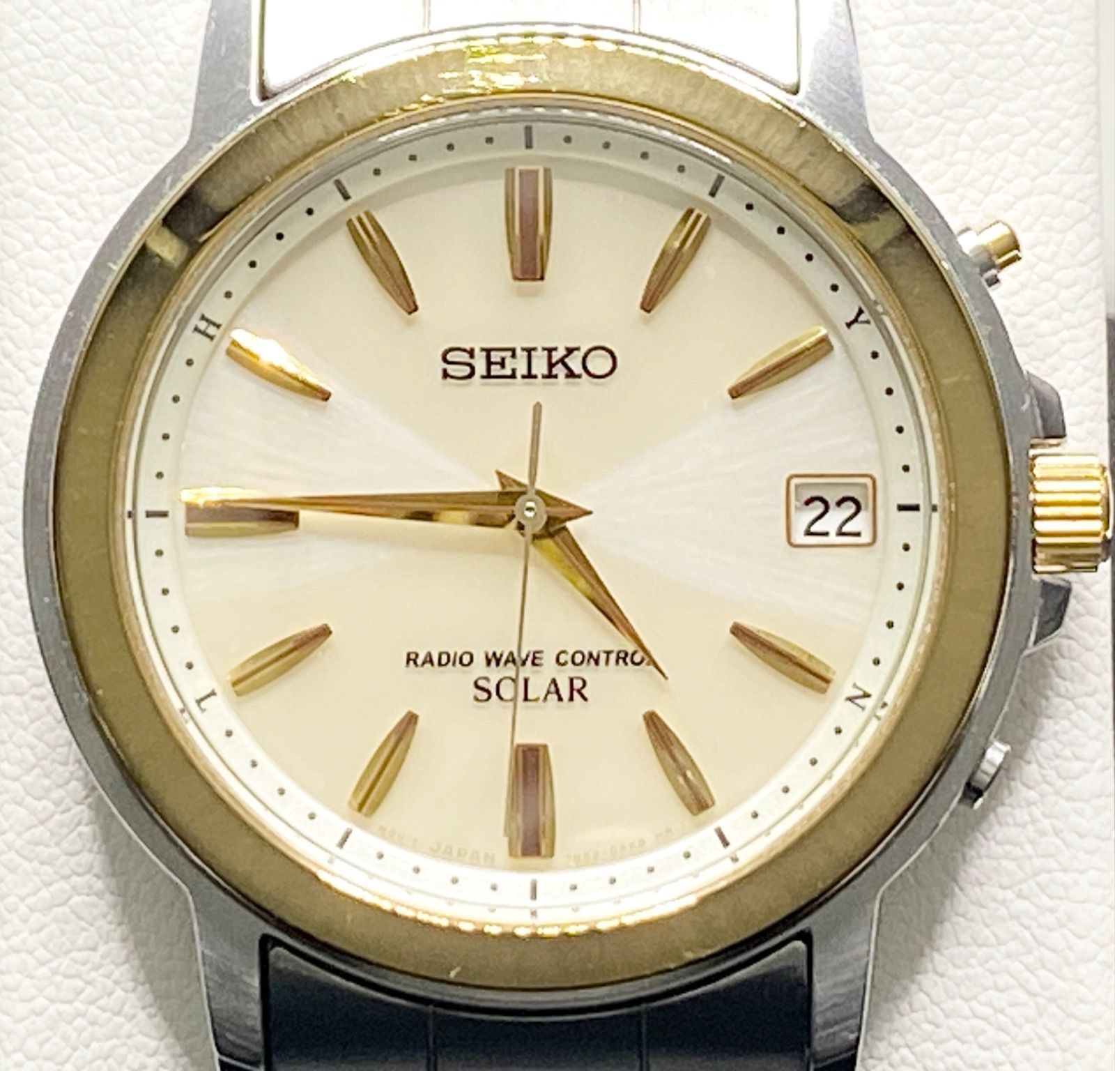 SEIKO セイコー 電波ソーラー 7B52-0AF0 ベージュ系文字盤 デイト 