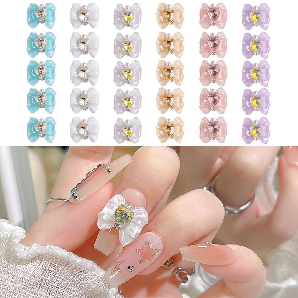 特売】LOYELEY ネイルパーツ リボン 約30個セット 6色 蝶結び リボン
